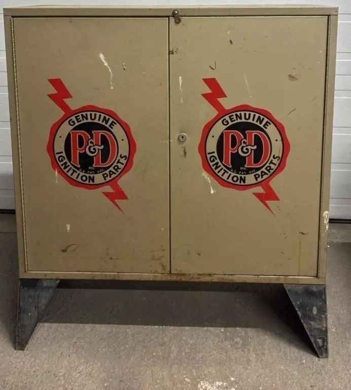 Metal P&D IGNITION PARTS Cabinet. 32.5”Wx11.5”D