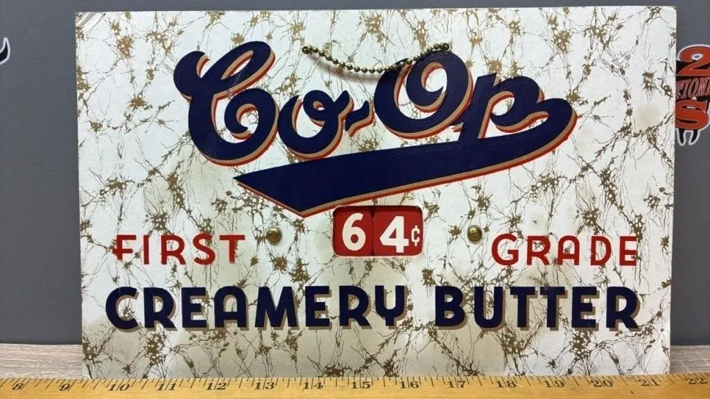 Vintage CO-OP Cardboard Butter Price Sign.