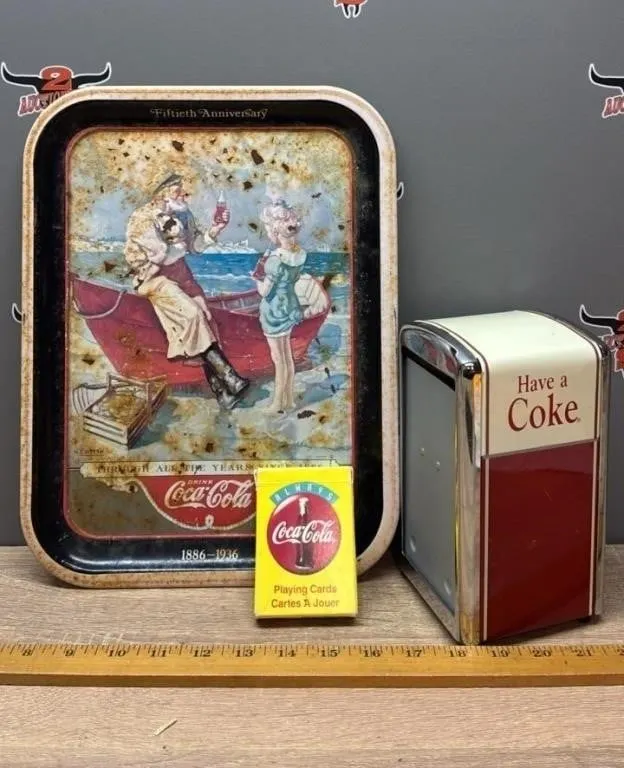 Vintage Coca-Cola Tray, Playing Cards & Napkin