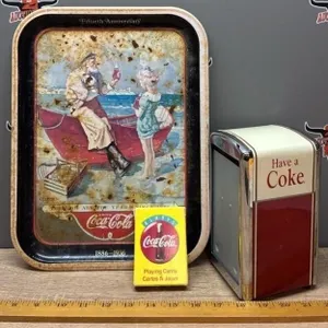 Vintage Coca-Cola Tray, Playing Cards & Napkin