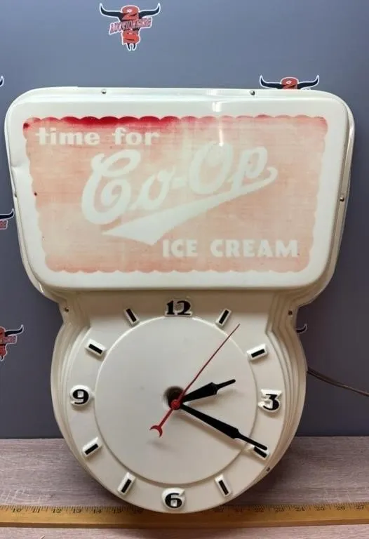 Vintage CO-OP Ice Cream Clock. Clock Works, Needs