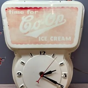 Vintage CO-OP Ice Cream Clock. Clock Works, Needs