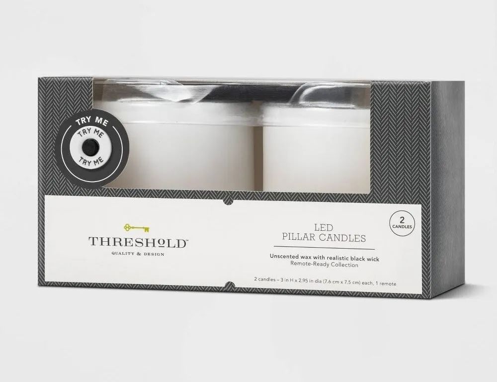 Threshold LED Flameless Pillar Candles 3x3 2pk