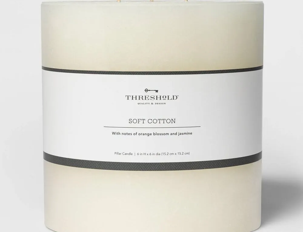 Threshold 3-Wick Pillar Candle 6x6 Soft Cotton