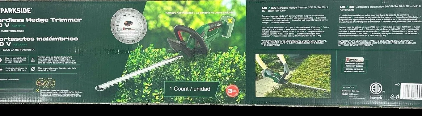 Parkside 447536 20V Cordless Hedge Trimmer 20.5 in