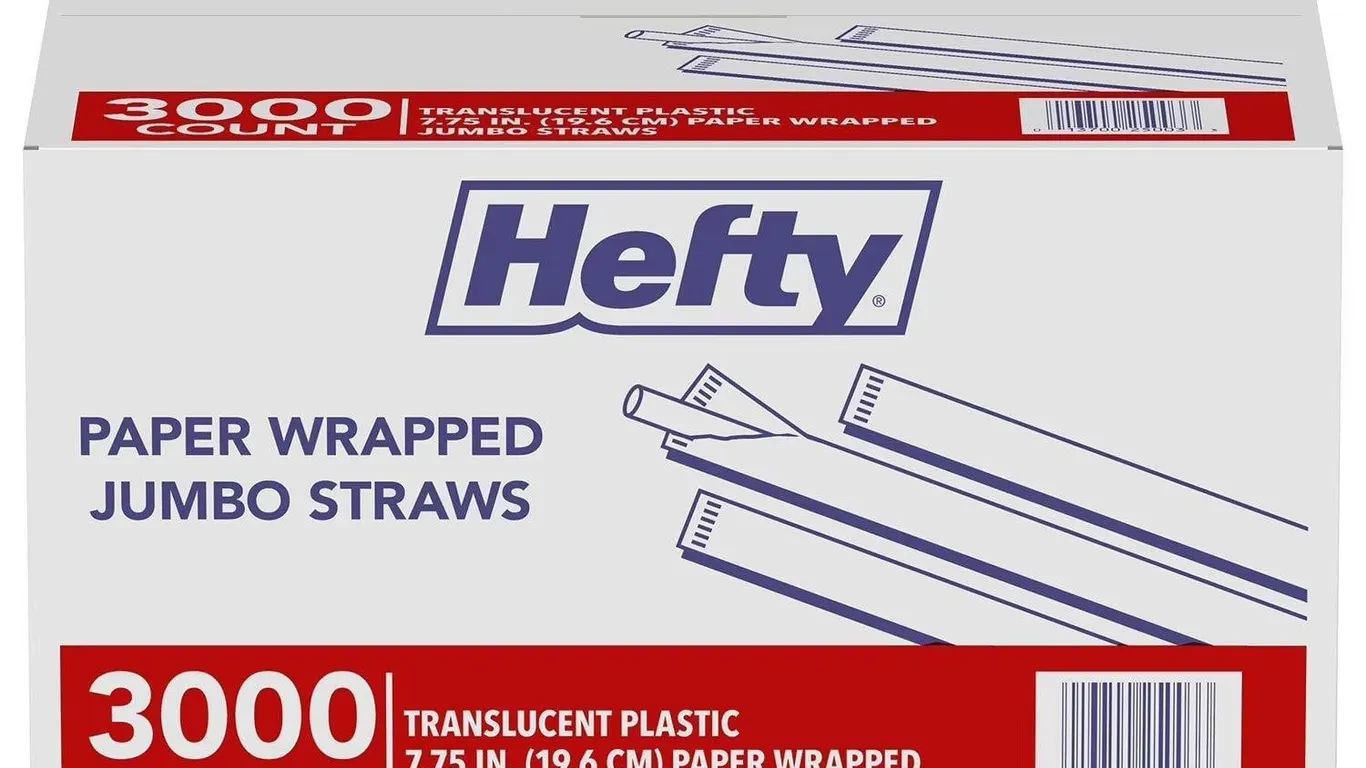 Hefty Jumbo Wrapped Plastic Straws 7.75 3000ct