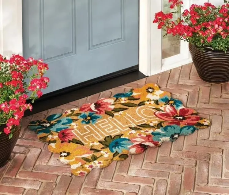 Floral Hello Coir Doormat 23 x 35