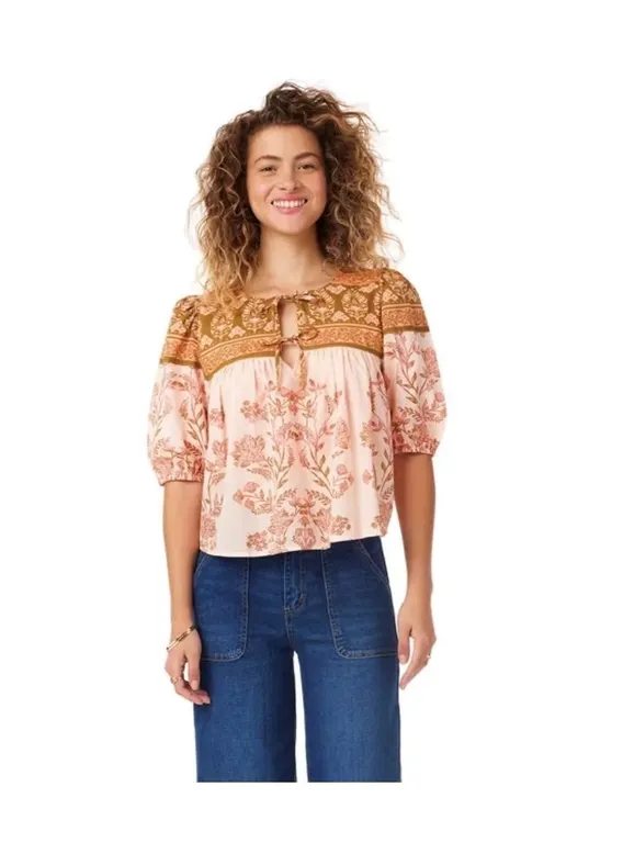 Bila Womens Tie-Neck Cotton Top XS