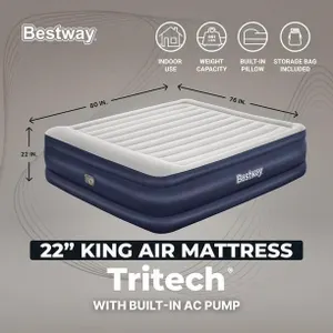 Bestway Tritech 22 King Air Mattress Built-in Pump