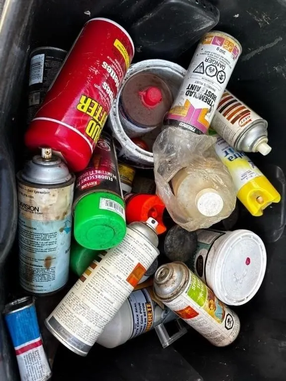Building supplies sprays etc Tub full