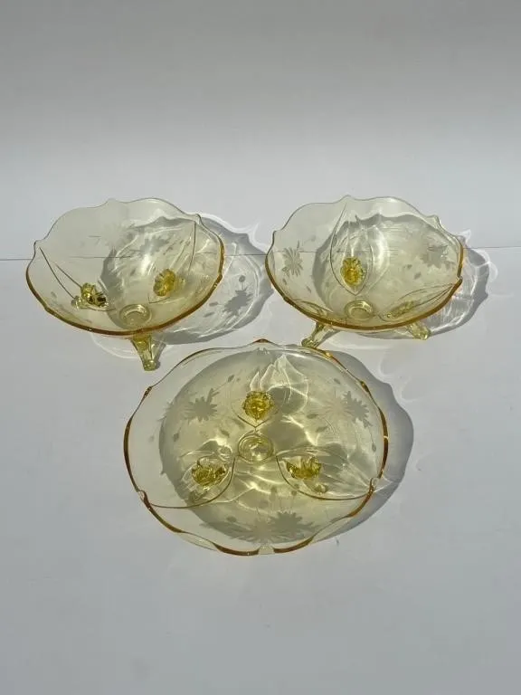 3 Depression Glass Dishes