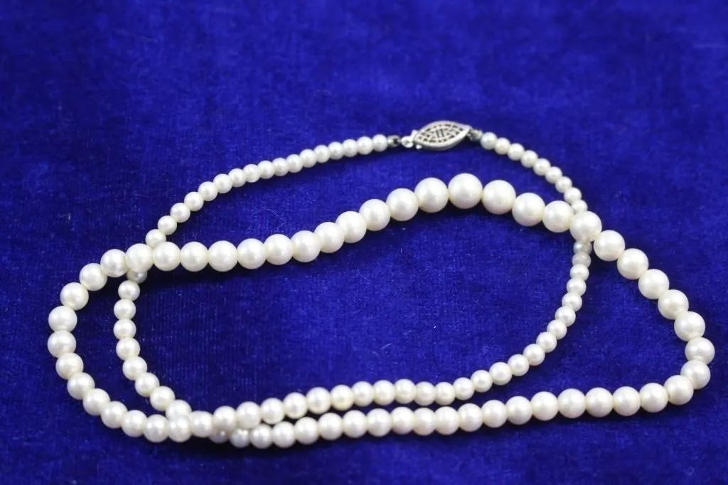 925 Sterling Silver Pearl Necklace, 20"