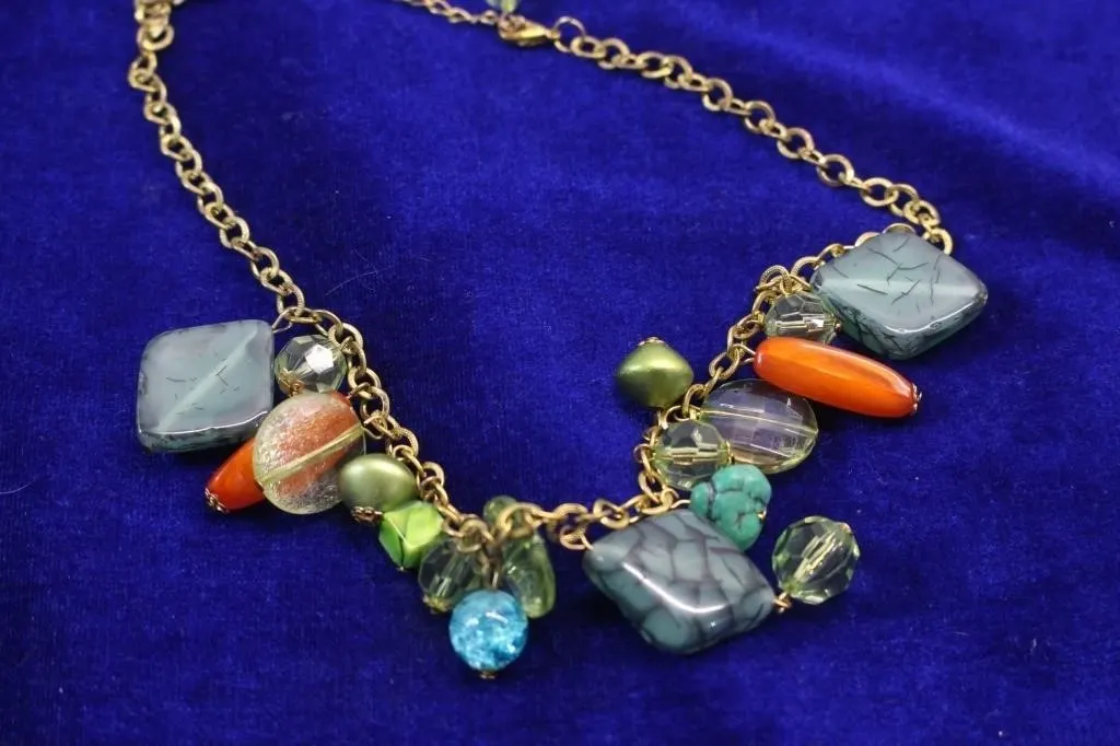 Beaded Charm Necklace, Multicolor Stones