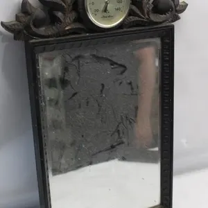 Carved Wood Mirror with Built-In Thermometer