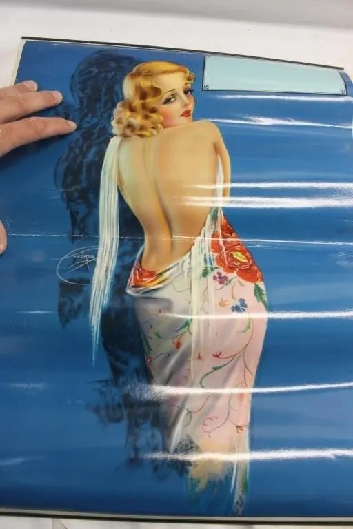 Vintage Pin-Up Girl Calendar Print, Signed