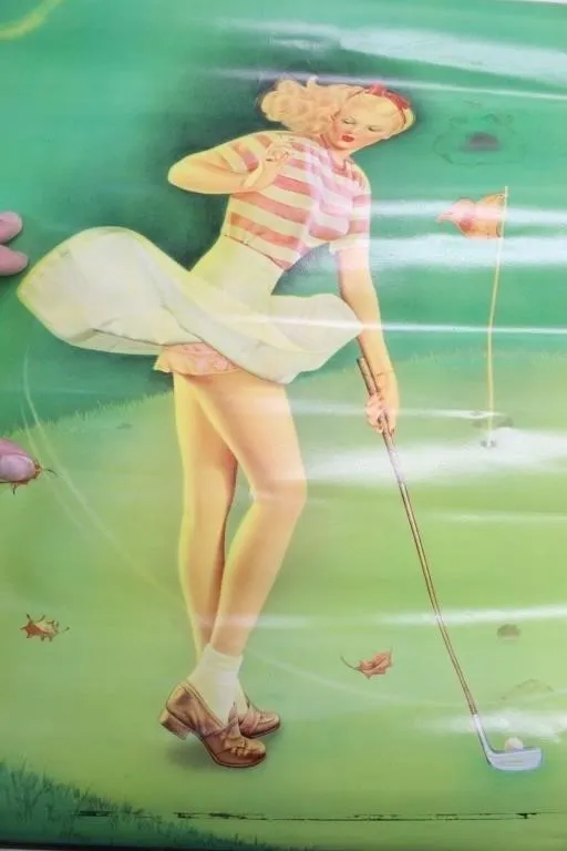 Vintage Golfer Pin-Up Die-Cut Cardboard Sign