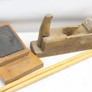 Wooden Hand Plane, Sharpening Stone & Drumsticks