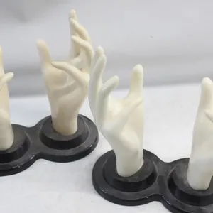 Carved Bone/Resin Hand-Form Ring Holders, Set of 4