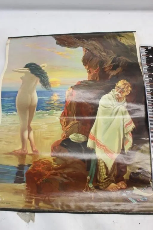 Vintage "The Cave Man" Print, Risqué Beach Scen