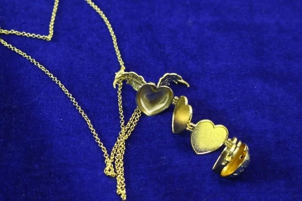 Gold-Tone Heart Locket Necklace & Silver Earrings