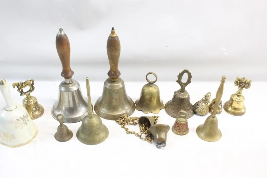Collection of brass and silver-plated hand bells