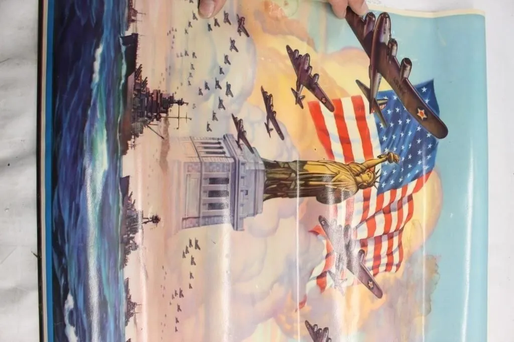 WWII Patriotic Poster, Statue of Liberty &