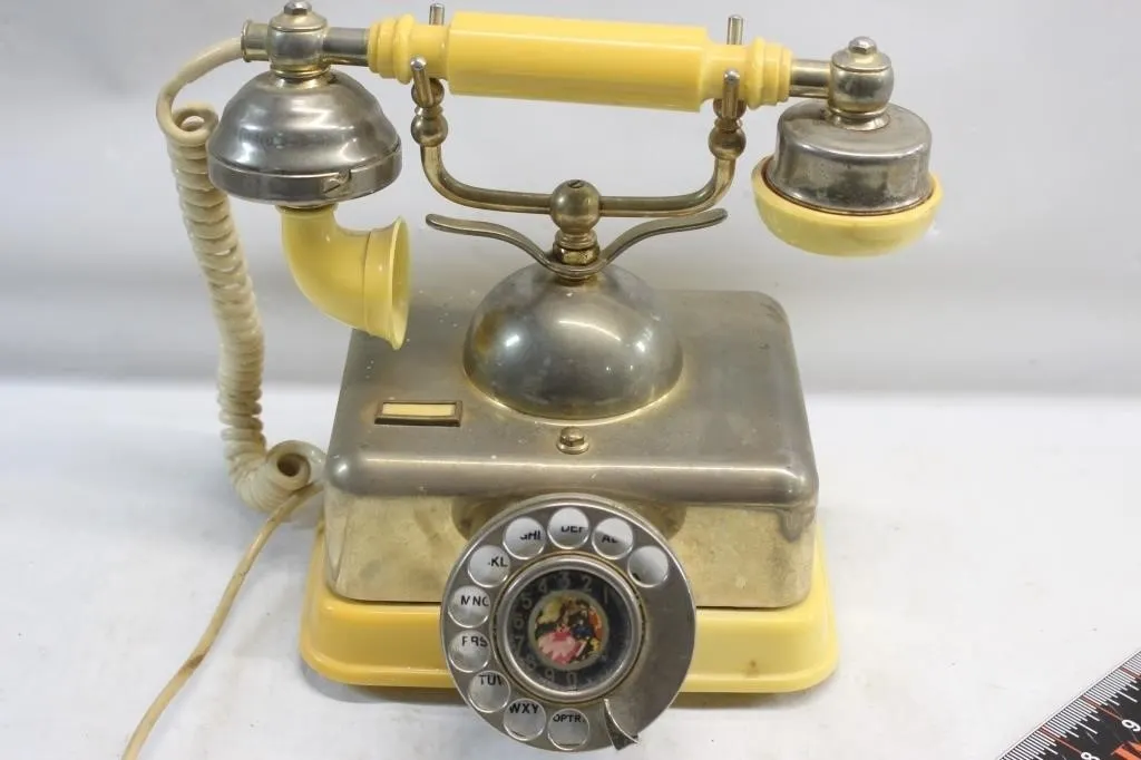 Vintage French-Style Rotary Dial Phone, Yellow