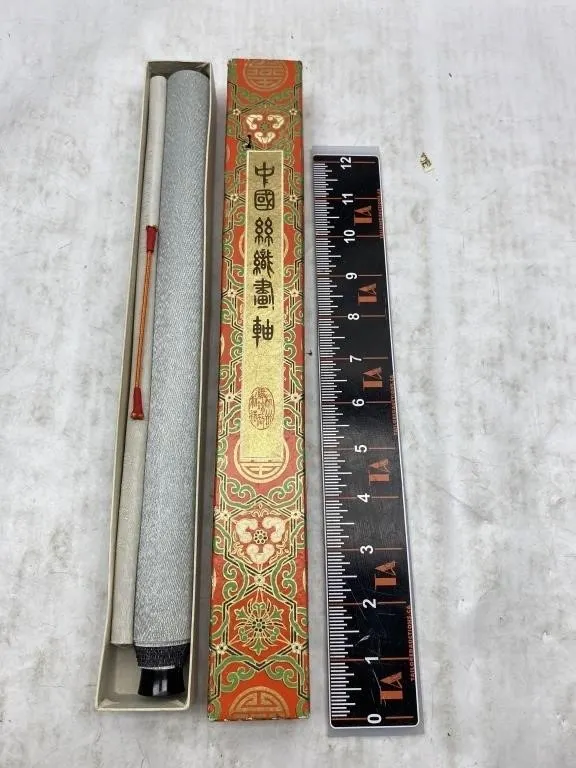 Chinese Silk Woven Painting Scroll in Box