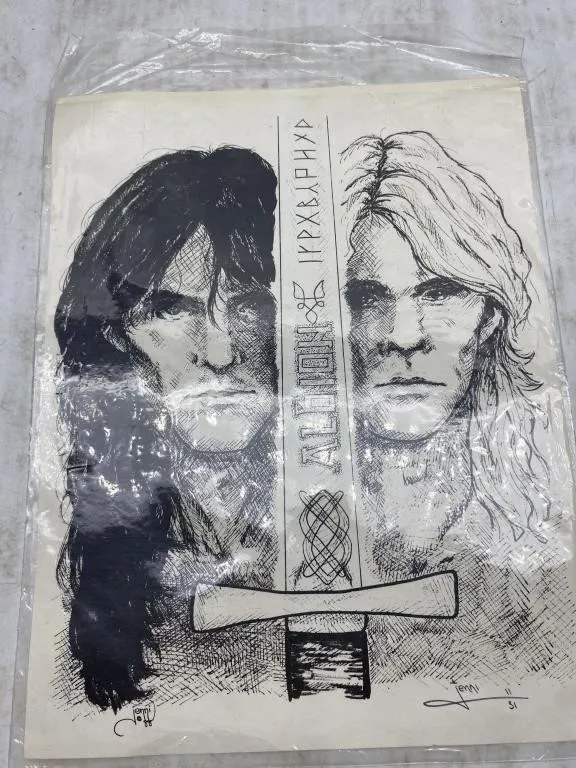 Signed Albion Pen & Ink Warrior Drawing