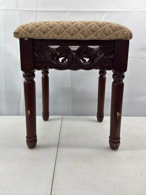 Decorative Carved Wood Vanity Stool
