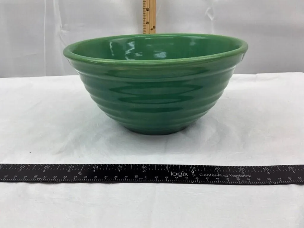 Green Glazed Ribbed Ceramic Mixing Bowl
