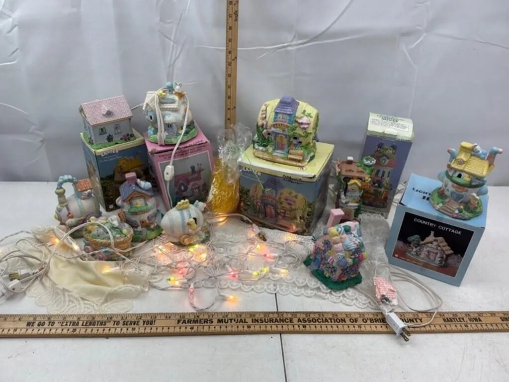 Hand-Painted Porcelain Easter Village Grouping