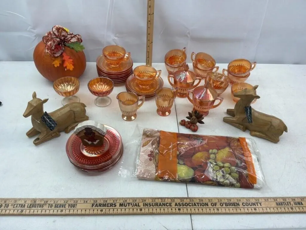 Mixed Carnival Glass & Fall Decor