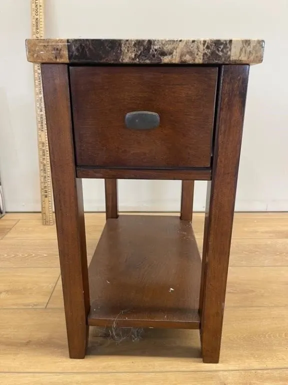Wood Accent Table with Patterned Stone Top