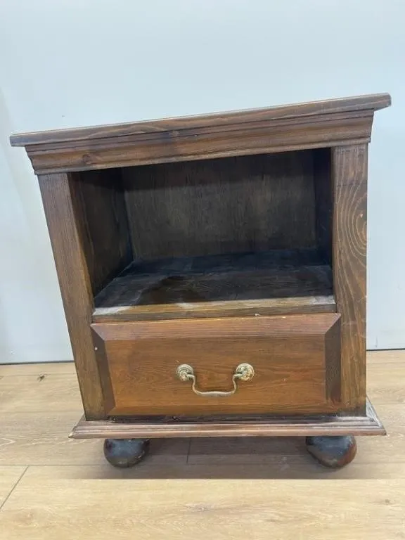 Wooden Nightstand with Open Compartment