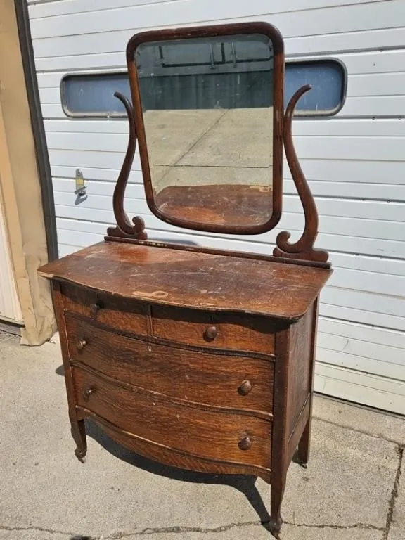 Oak Dresser with Attached Mirror