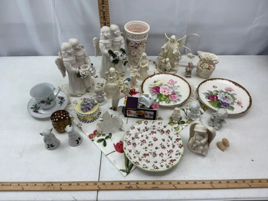 Mixed Angel Figurines & Floral Decor (25+ pcs)