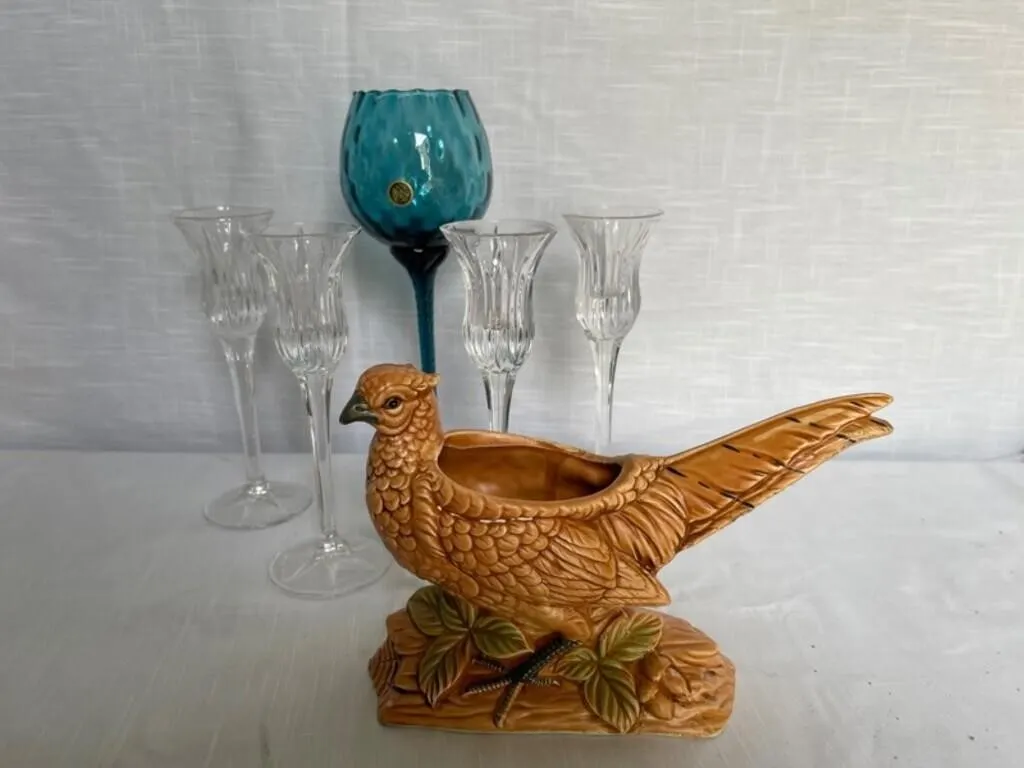 Relpo Pheasant Planter & MCM Italian stemmed candl