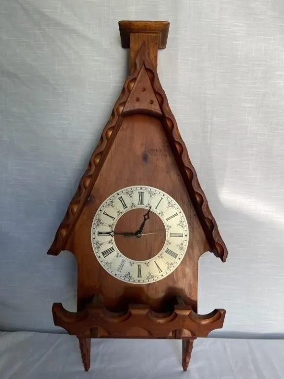 1960's Carved Wooden Battery Operated Wall Clock