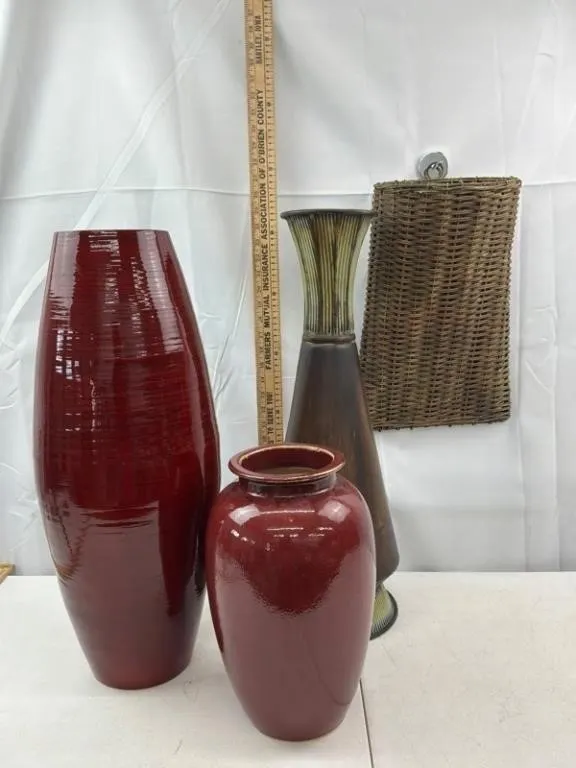 Decorative Vases & Woven Wall Basket (Lot of 4)