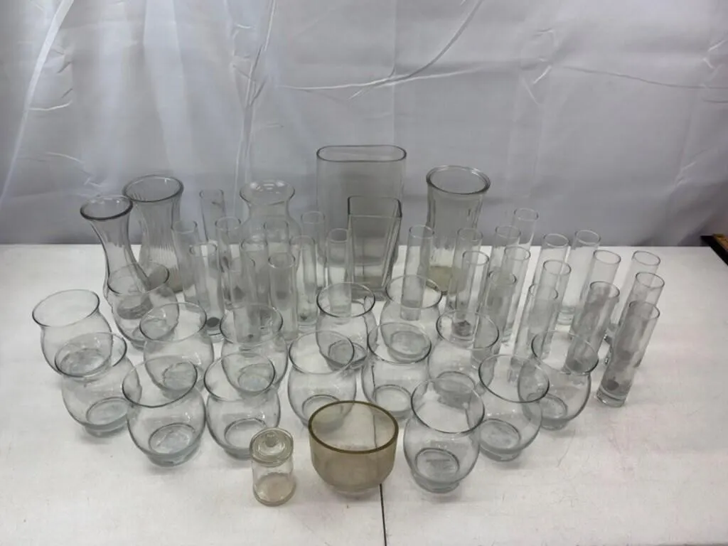 Mixed Clear Glass Vases & Decorative Vessels