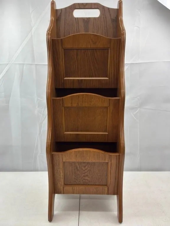 Oak-Finish 3-Tier Wall Magazine Rack
