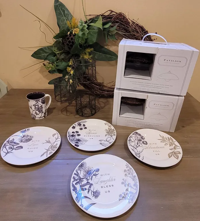 Home Décor Bundle: Pavilion Patio Lights, Garland Road Plates, Wreath