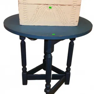 Painted Blue Drop-Leaf Table and White Carved Wooden Box
