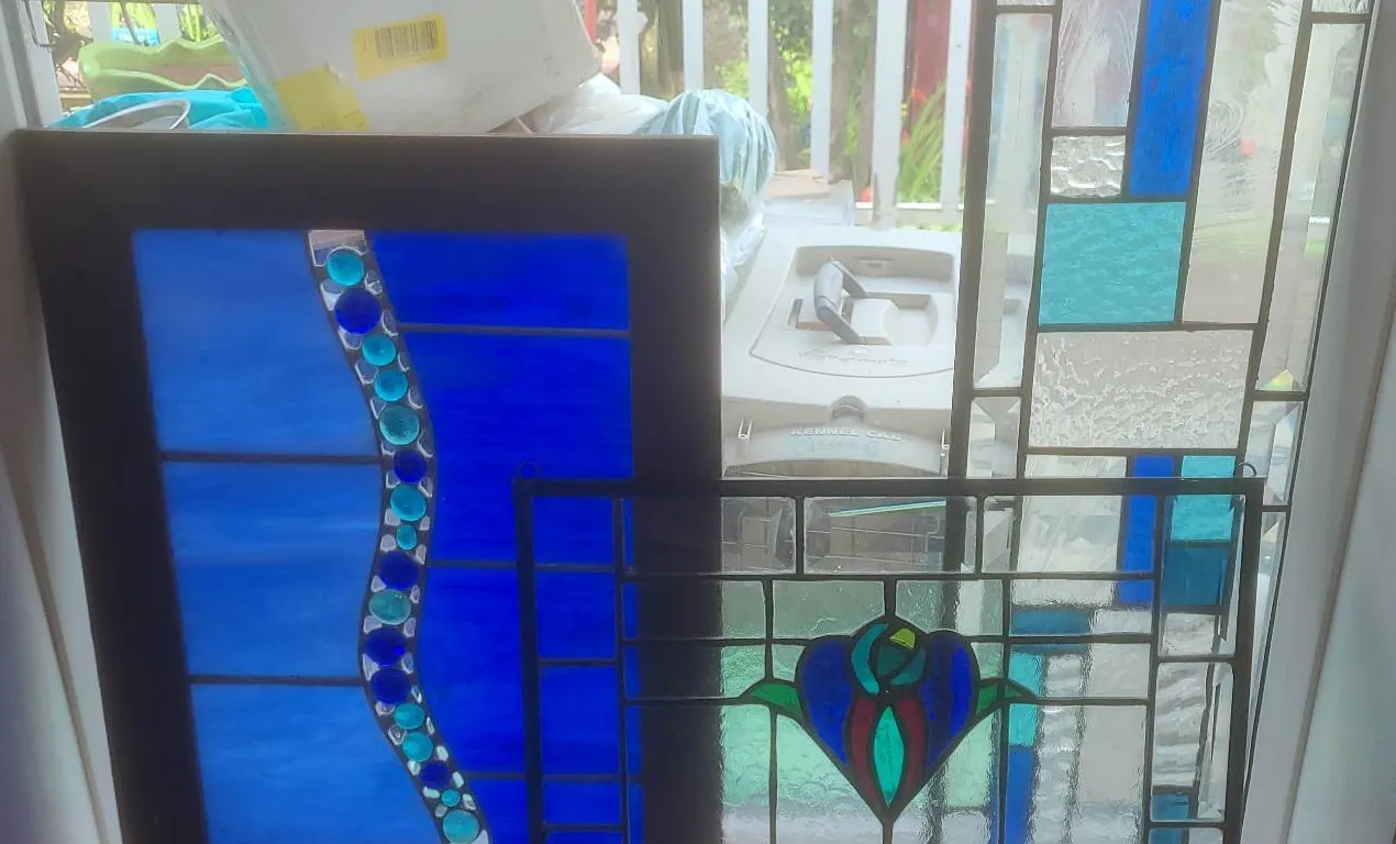 Four Framed Stained Glass Art Panels