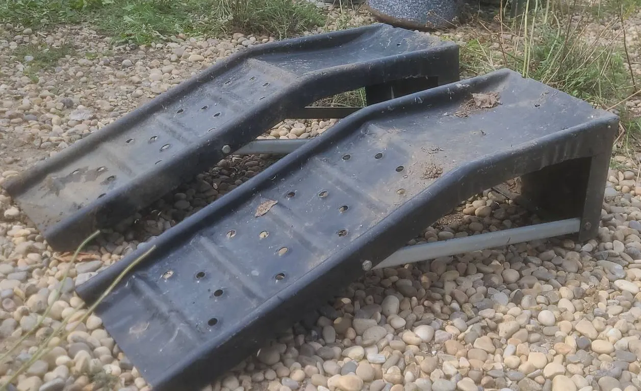 Two Black Plastic Car Ramps with Reinforcement Bars