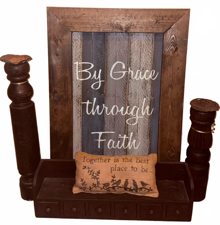 Decorative Wooden Wall Plaque with Accents Lot