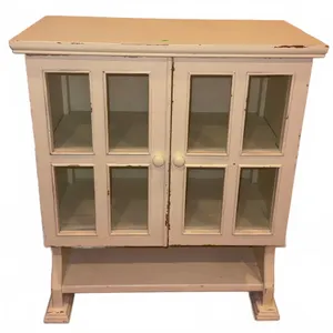 Wooden Cabinet with Glass Panel Doors and Shelf