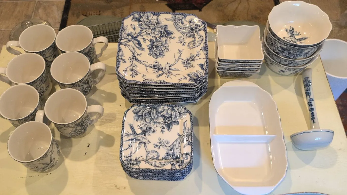 Blue and White Porcelain Dinnerware Set