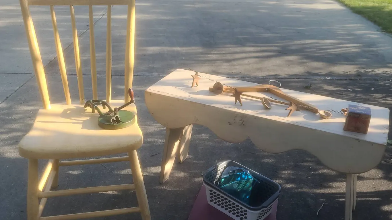 Wooden Chair, Painted Bench, Apple Peeler, Vintage Toy, Book